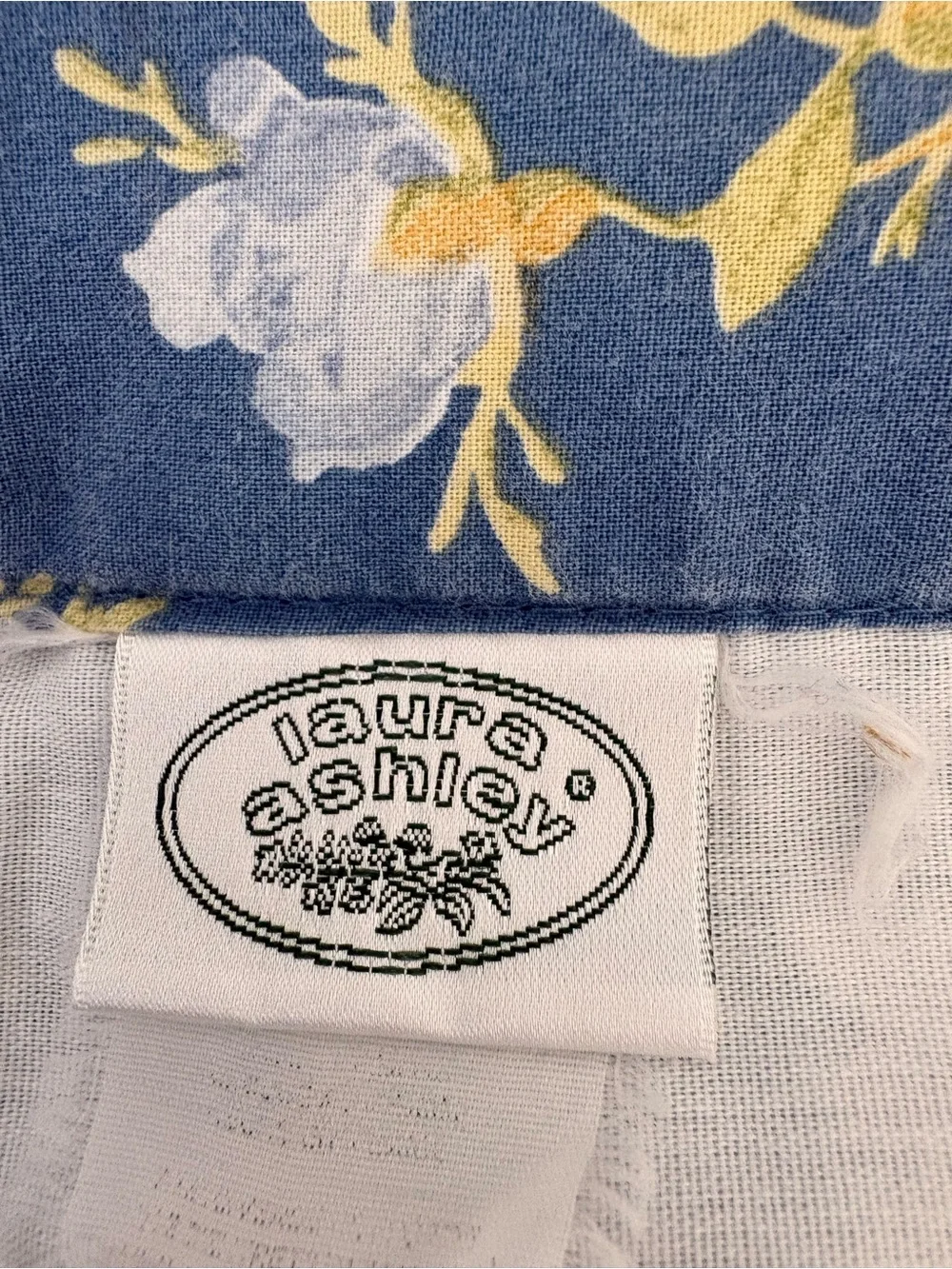 Vintage Laura Ashley Blue and Cream Floral Drapes- Set of 4